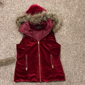 Marc New York Burgundy Hooded Vest with Faux Fur